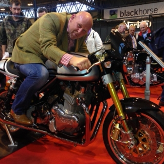 Jed Stone atop a Norton Cafe Racer. Just a practise until his arrives in March! A perfect accompaniment to our new Norton Hannibal Hybrid Chelsea Biker Boots. 