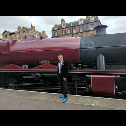 Jubilee class steam engine called Galatea and Jeffery West blue shoes first outing on Sunny Curwens 11th wedding anniversary 