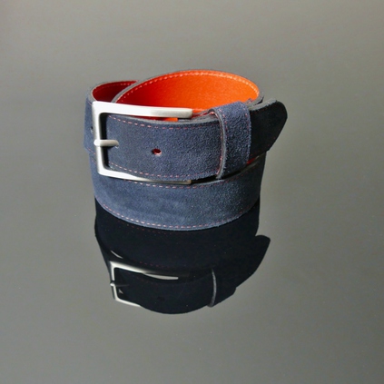 Dirk Jeans Belt - Navy Suede with Red Stitching