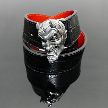 Infamous Belt - 'Mr Lucky' Devil Head Black Croc