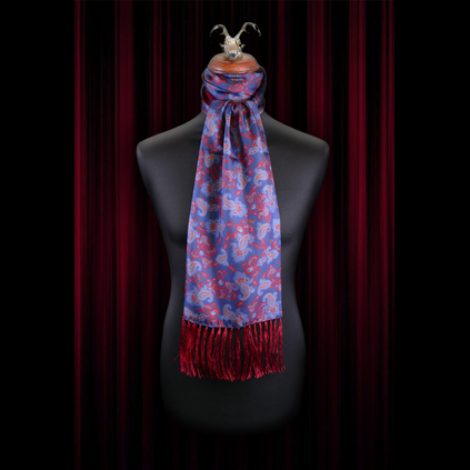 The Paisley - Navy with Red Paisley print Silk - Wool backed scarf